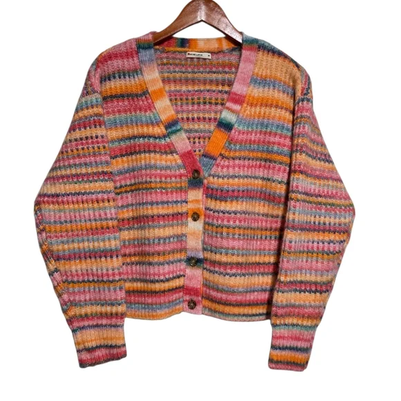 Marine Layer Dream Yarn Crop Cardigan in Warm Stripe Size Medium - Picture 2 of 4